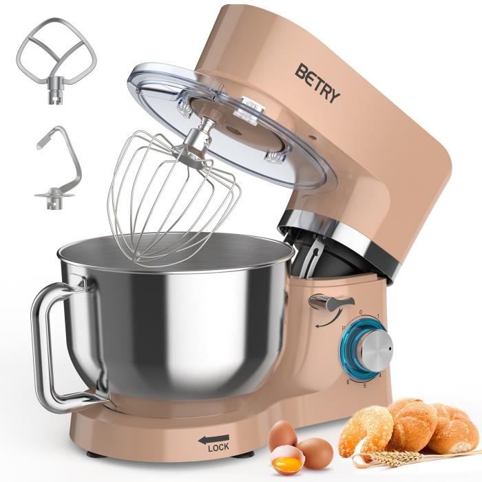 BETRY Robot Pâtissier 1500W, 7 Vitesses Robot pétrin multifonction avec Bol 7,2L, Batteur, Fouet, Crochet, Robot de cuisine - OR