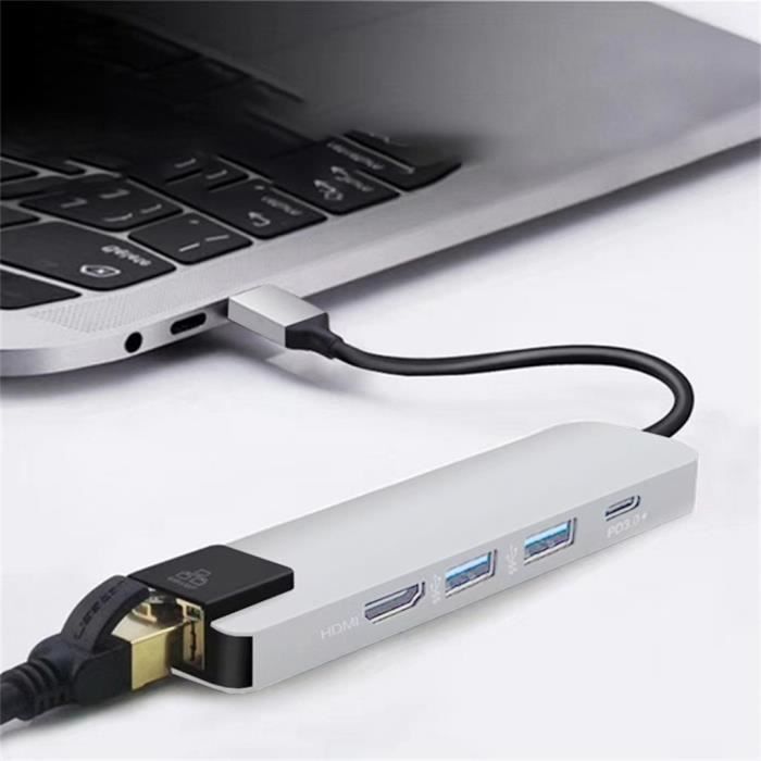 5 en 1 USB Type C Hub Hdmi 4K USB C Hub vers Gigabit Ethernet Rj45 Lan Adapter rt31
