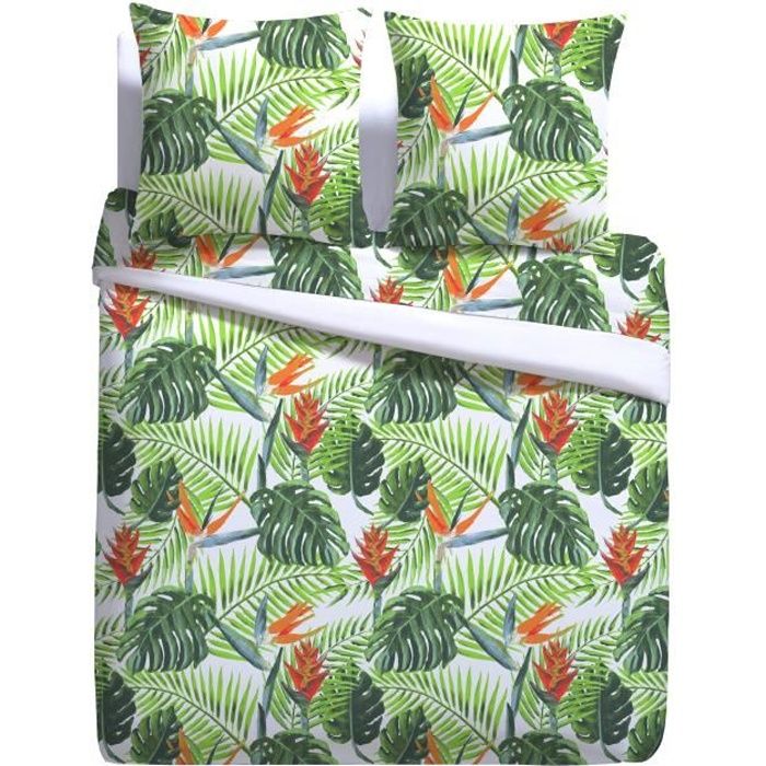 Parure housse de couette 200x200 cm + 2TO 63x63 cm motif jungle MOANA