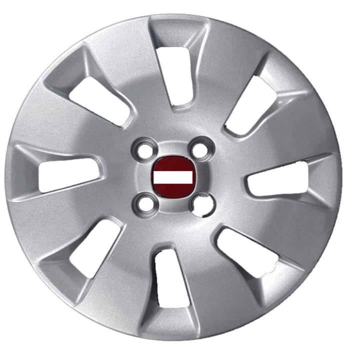 JEU DE 4 ENJOLIVEURS DE ROUES COUVERTURE 14 -INCHES LOGO ROUGE POUR FIAT PANDA POP 2012>