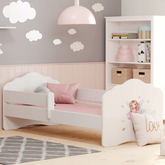 Lit enfant -fille avec des ailes-160x80 cm avec BARRIERE DE SECURITE+SOMMIER+MATELAS