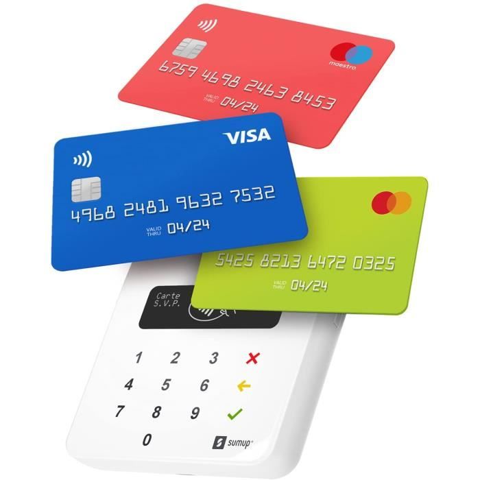 SumUp Air terminal de paiement, TPV, Aucuns frais mensuels, Bluetooth, Acceptez toutes les cartes bancaires, NFC, Apple Pay, Googl