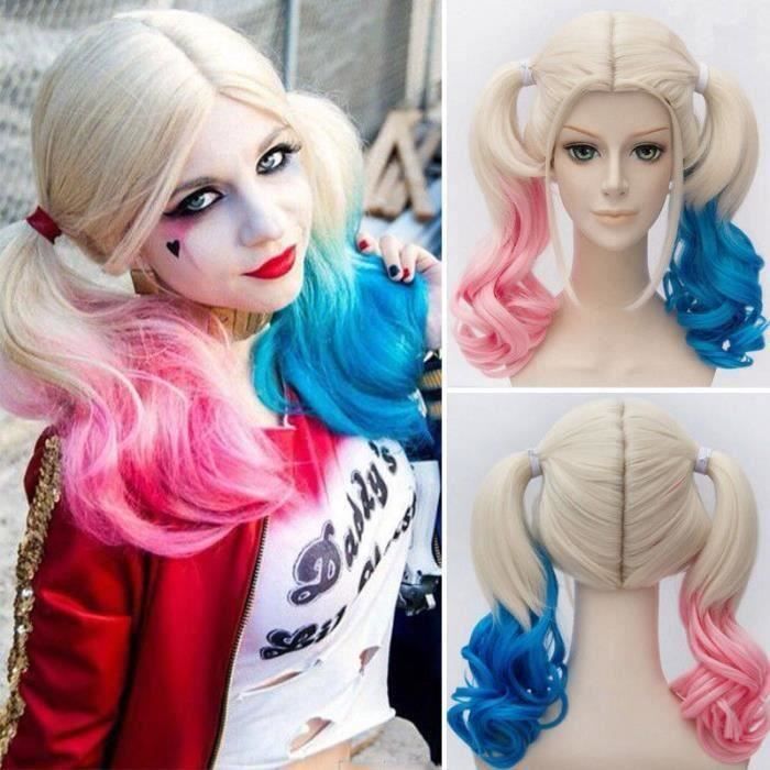 Extensions de cheveux batman suicide équipe harley quinn cosplay perruque rose bleu gradient cheveux MKK93