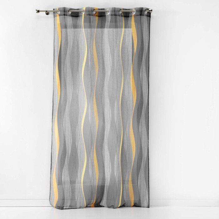 PANNEAU A OEILLETS 140 x 240 CM VOILE SABLE IMPRIME ONDULYS JAUNE/ANTHRACITE