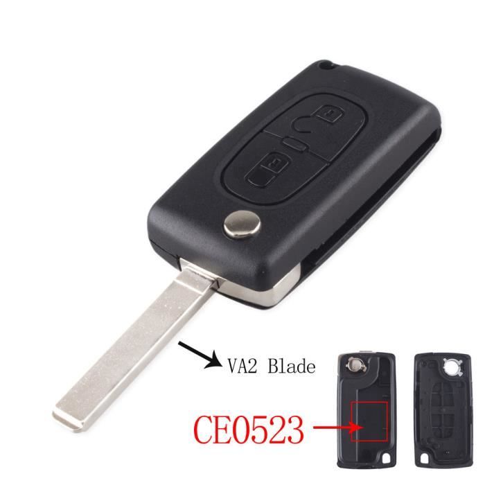 ENERGY01 VA2 CE0523 - Coque Clé Peugeot 107 207 307 308 407 2 Boutons CE0523 Lame sans RAINURE - Pile sur Circuit Imprimé