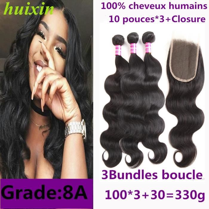 lot 3 tissage10- bresilien boucle + closure 8- cheveux naturels human hair virgin