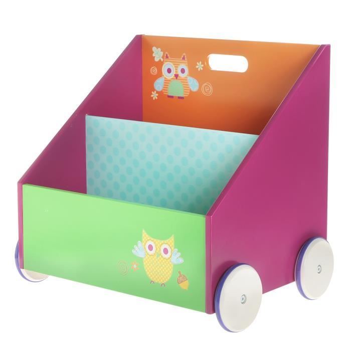 Labebe-Coffre à jouets bibliothèque en bois meuble de rangement enfant en roulette