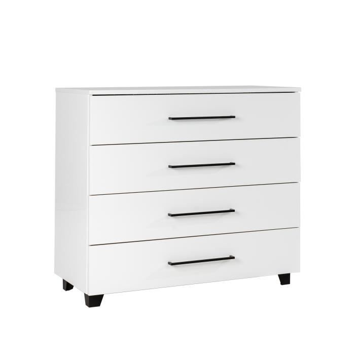 MEUBLES COSY Commode 4 tiroirs scandinave - Décor Blanc brillant - L 80 x P 40 x H 81 cm