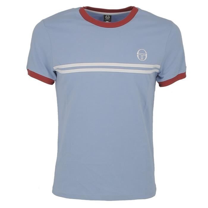 T-shirt Tacchini bleu ciel blanc et rouge.