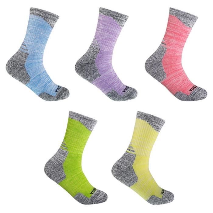 Lot de 5 Paires Chaussettes Femme Sports Randonnée Alpinisme Chaussettes en Coton Respirantes Anti-dérapantes 35/38