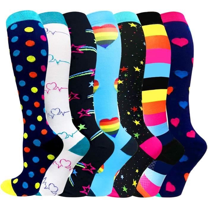 Chaussettes de Compression pour Femme et Homme 7 Paires, 20-25 mmHg est Le athlétique, Course à Pied, Avion, Voyage, infirmières, œd