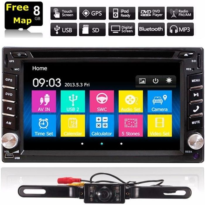 NEUFU 6.2'' Autoradio 2-Din Voiture Autoradio Écran Bluetooth Stéréo GPS Navigation DVD CD FM Radio MP5