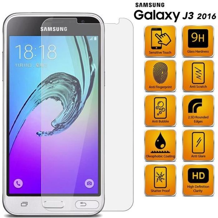 Coque Film Protection Ecran Samsung Galaxy J3 2016 Verre Trempe HD Rigide et Resistant 0,3mm d'épaisseur Ordica France ®