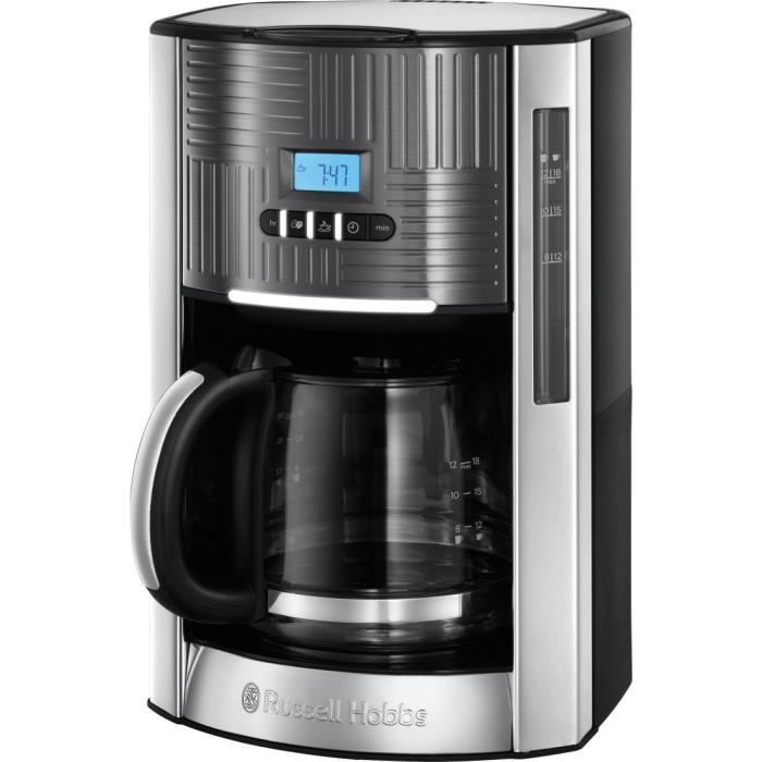 Russell Hobbs 25270-56 Machine à Café, Cafetière Filtre Programmable Geo Steel 1,5L, Maintien au Chaud, Illumination Claire