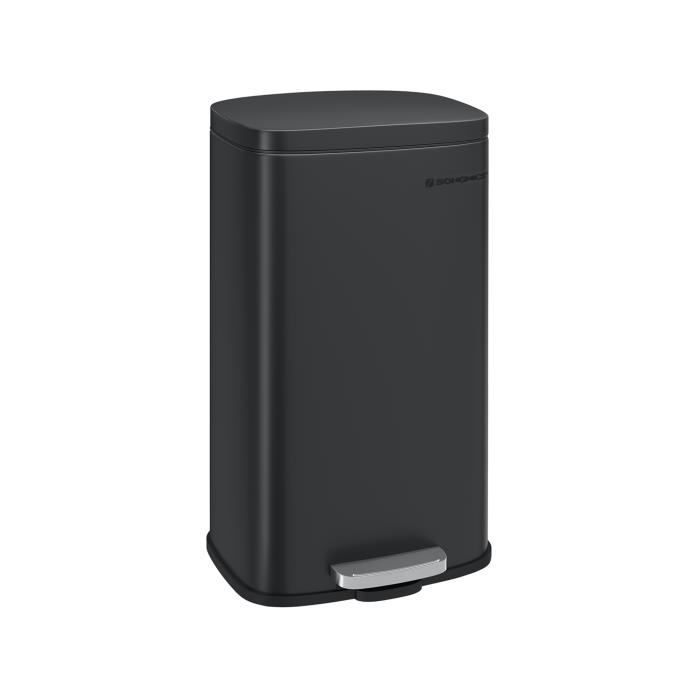 SONGMICS Poubelle de cuisine, Poubelle à pédale 30L, seau interne en plastique, couvercle, fermeture souple, anti-odeur Noir