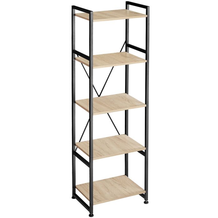 TECTAKE Bibliothèque Etagère 5 Niveaux 47,5 cm x 34,5 cm x 151,5 cm Design Industriel - Bois clair