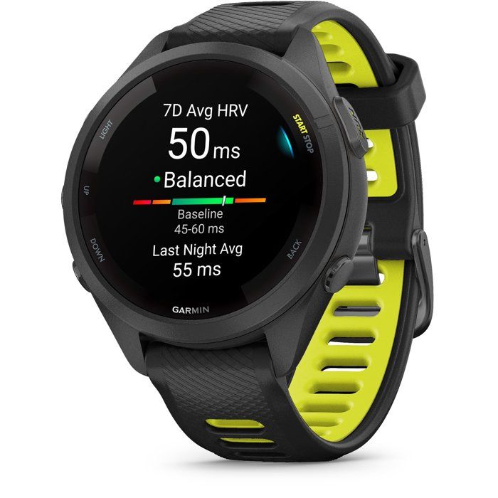 Montre GPS connectée - GARMIN - Forerunner 265S - 42 mm (1 1) - Noire avec bracelet en silicone noir/jaune