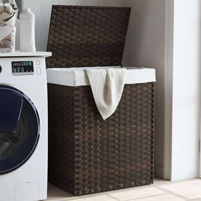 vidaXL Panier à linge avec couvercle marron foncé résine tressée 372030