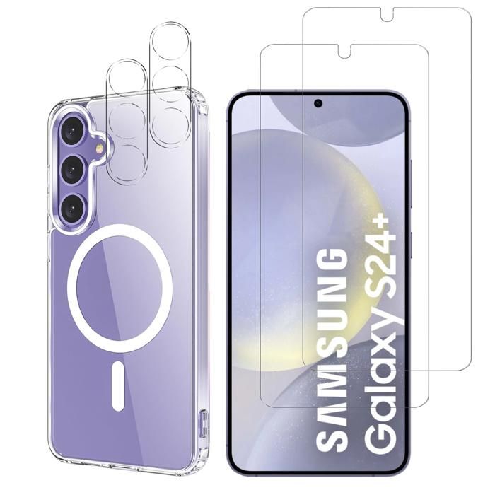 Coque pour Samsung Galaxy S24 PLUS et 2 Verres Trempé écran et 2 Protections Caméra - Cercle magnétique intégré Phonillico®