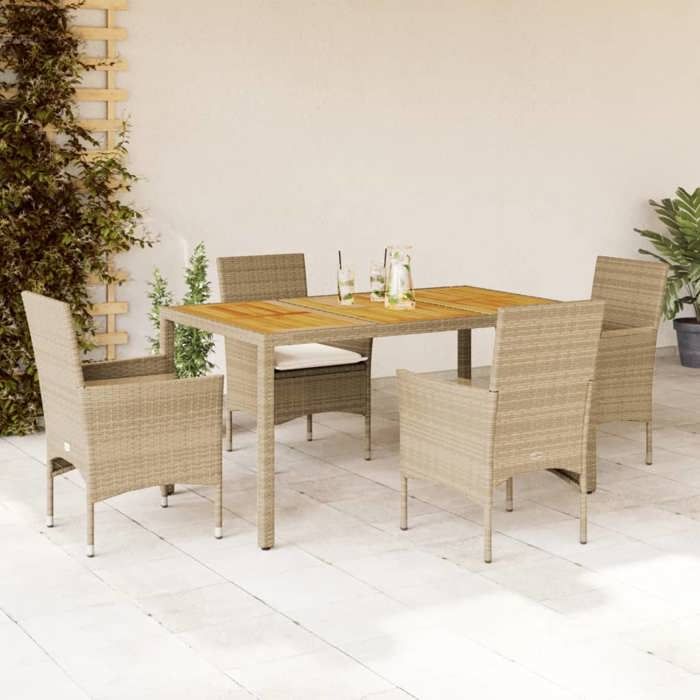 vidaXL Ensemble à manger de jardin et coussins 5pcs beige rotin acacia ensemble de salle à manger dextérieur meuble de 3278683