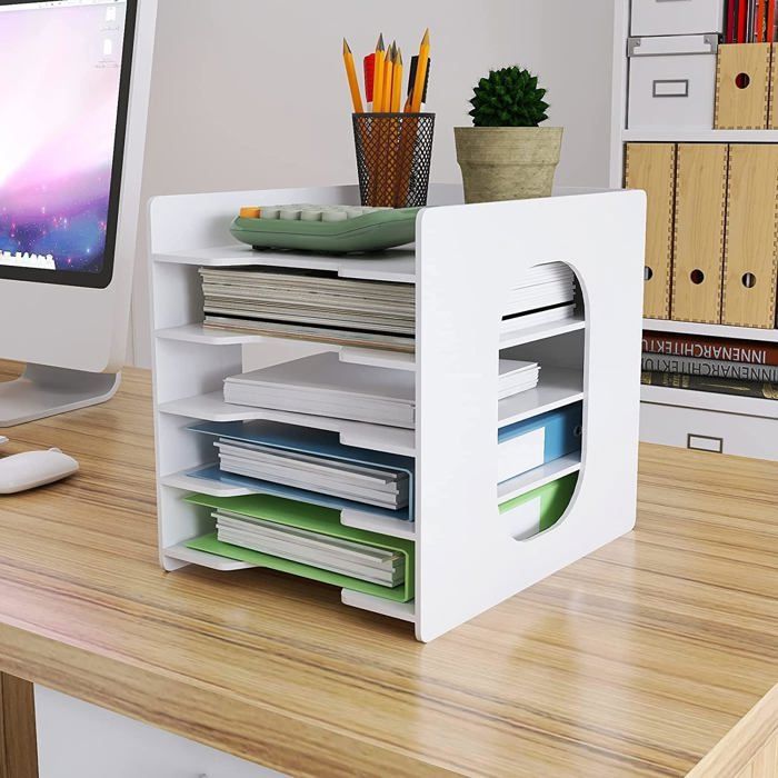Banette De Rangement Bureau Organiseur De Bureau Hotyin 5 Niveaux - Bac à Courrier Maille Violet, Classement A4 Bac Courrier 5 Niveaux Maille