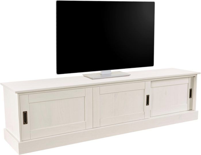 Harry Meuble TV avec 3 portes coulissantes en laqué blanc pin