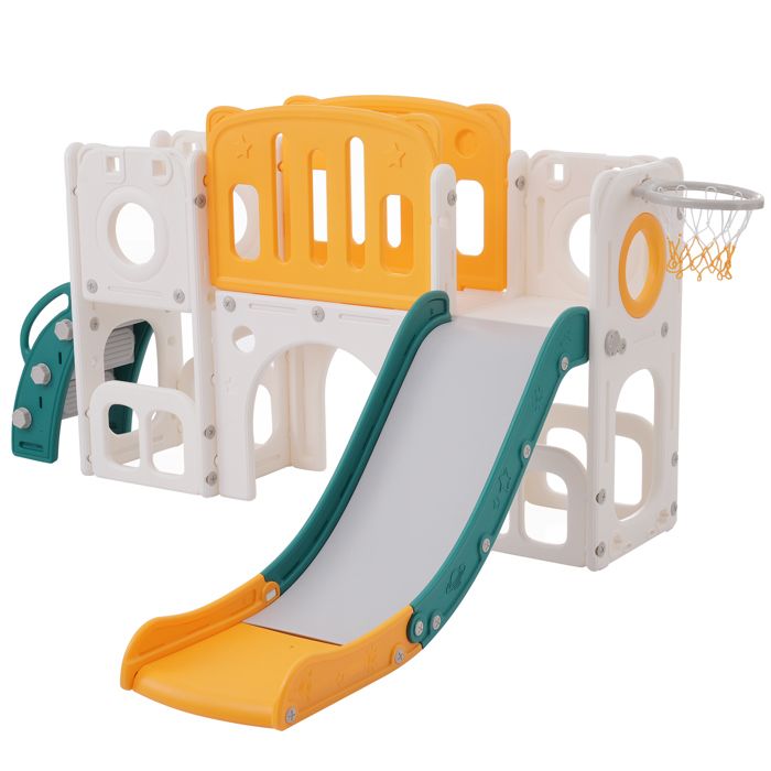 Toboggan Enfant 4 En 1 Avec Balançoire Et Panier De Basket - Jeu Intérieur Extérieur Dès 1 An