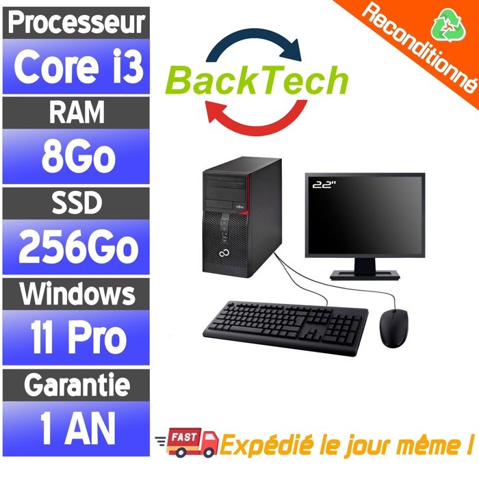 PC Écran 22 Intel Core i3 6100 8Go RAM SSD Windows 11 Pro Unité centrale avec écran PC avec
