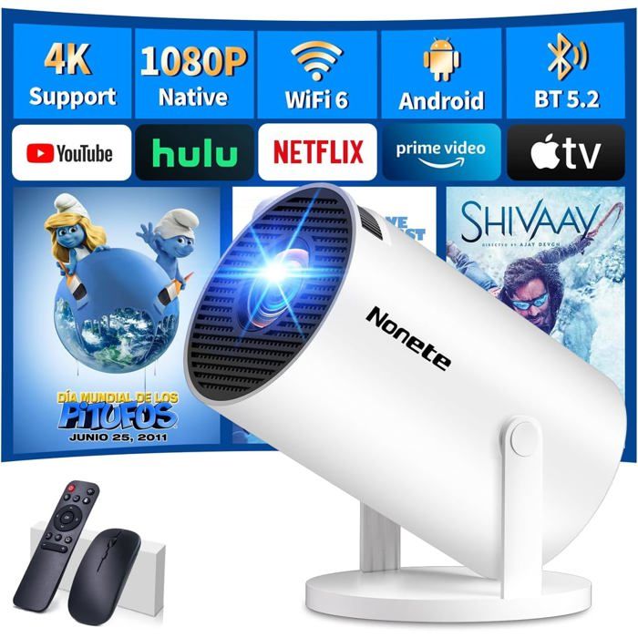 Mini Projecteur LQWELL A1320 - Wifi, Bluetooth 5.0, Android 11, 130 Pouces, Blanc