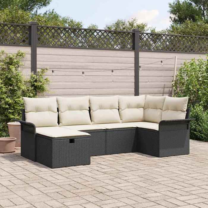 vidaXL Ensemble de canapé de jardin 6 pièces de avec des coussins en poly rattan noir idéal pour 5 personnes 3360208