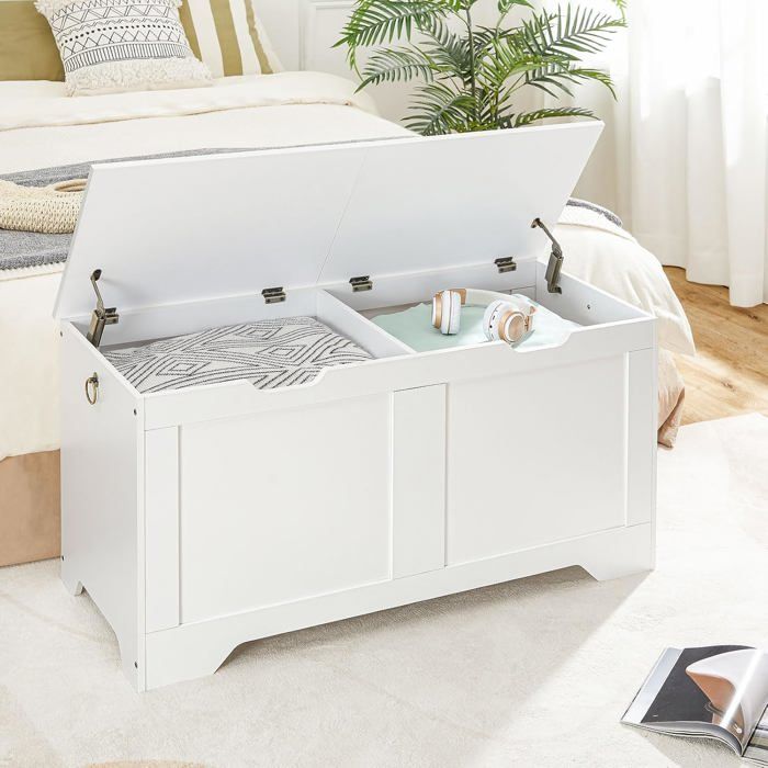 HOOBRO Coffre de Rangement avec 2 Couvercles Banc de Rangement Banc dEntrée 2 Charnières de Sécurité Meuble Entrée Blanc