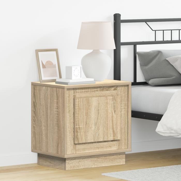 Table de chevet - Chêne Sonoma - 1 tiroir - Éclairage LED - Style contemporain