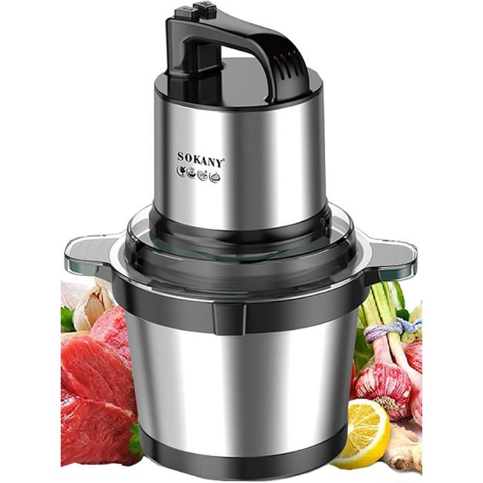 FINE-Hachoir Électrique Multifonction 300W 2L 4 Lames à Viande Légumes