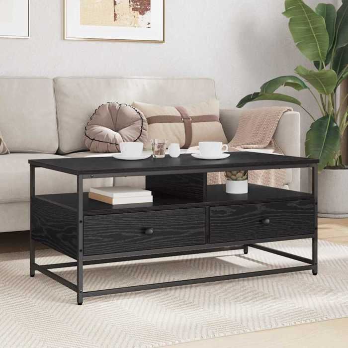Black Month Table de Canapé BURKE moderne Table basse Chêne noir - 100x51x45 cm - Bois dingénierie LL3744