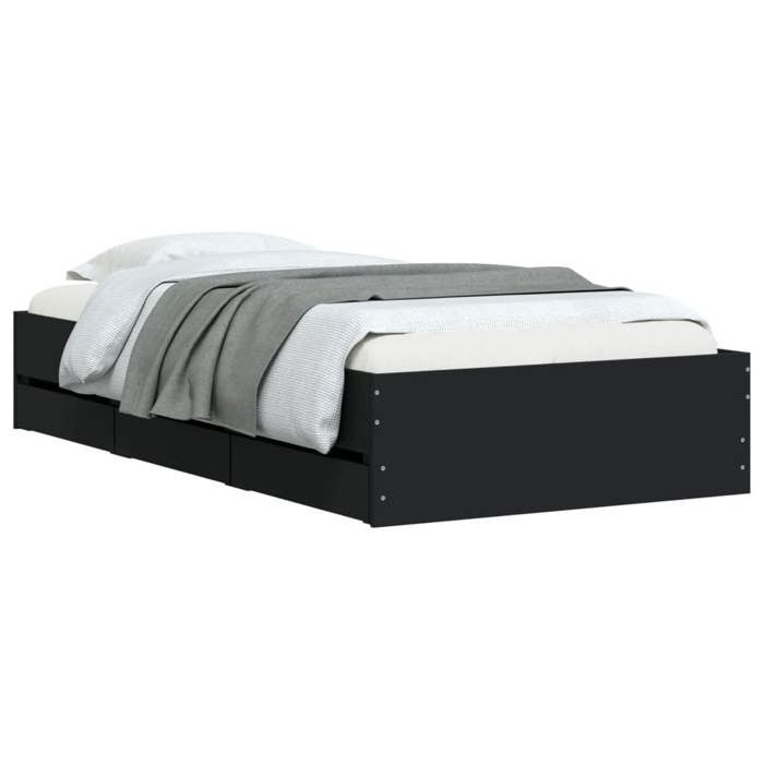 1 Place - Cadre de lit avec tiroirs - VIDAXL - Contreplaqué - contemporain - sans matelas - noir 90x190 cm FR_002620770