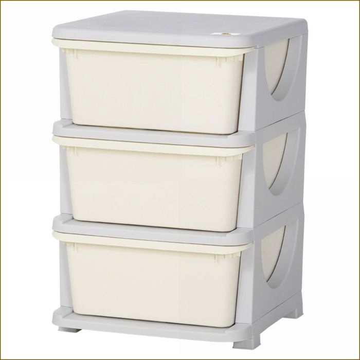 Meubles pour Enfants - Commode Rangement 3 Schublades Bords Arrondis - Creme Weiß