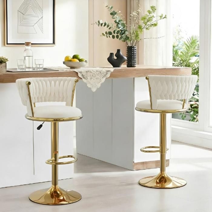 MIPAN.Lot de 2 Tabouret Bar (Or) - Chaise Haute Bar avec Pieds - Réglable 88 -100cm - Avec Dossier 18cm - Pour Bar/Cuisine