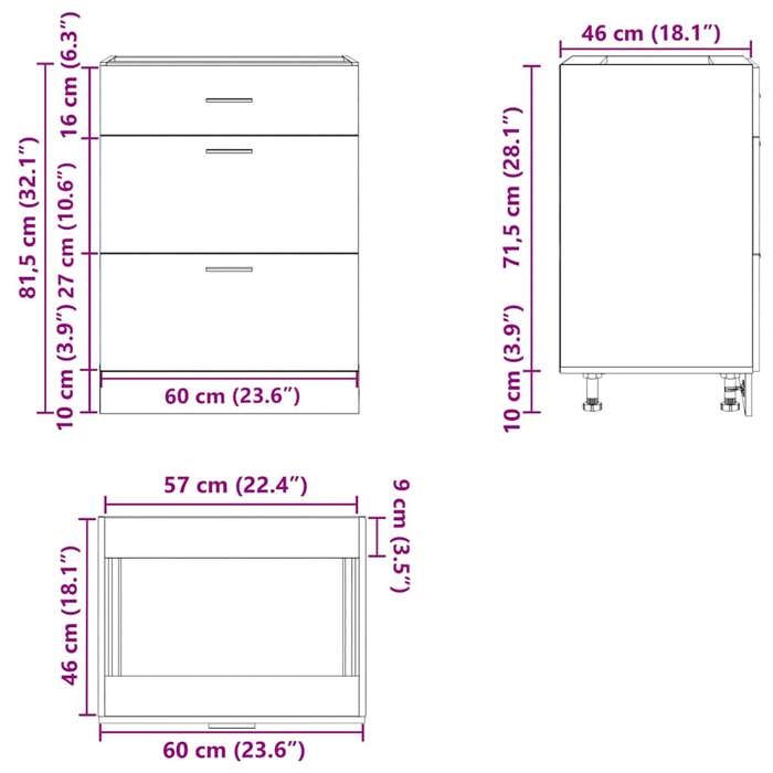 Remise 2026®Caisson de cuisine Brun - Meuble bas de cuisine - Armoire à vitrine - Lyon - avec rangement - Chêne fumé - Bois di