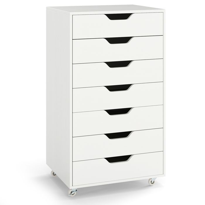 GIANTEX Caisson de Bureau avec 4 Roulettes Commode à 7 Tiroirs Meuble de Rangement Moderne Salon Chambre 49x40x87 cm Blanc GIANTEX Caisson de Bureau avec 4 Roulettes Commode à 7 Tiroirs Meuble de Rangement Moderne Salon Chambre 49x40x87 cm Blanc