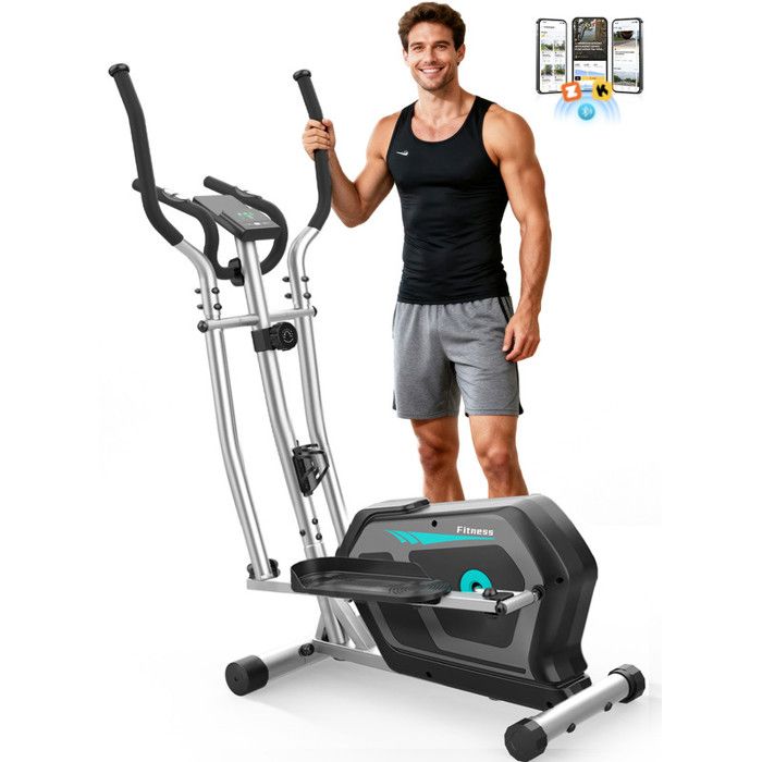 Vélo elliptique Fogwake 3-en-1 Silencieux 16 Niveaux de Résistance Jusquà 130 kg Écran LCD Ultra HD Bluetooth APP Argenté Bleu
