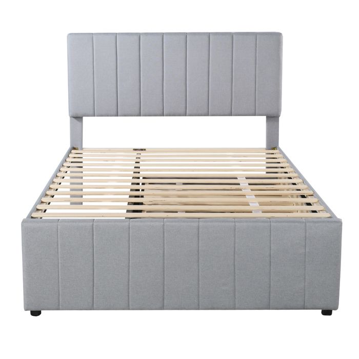 VLIVRA Lit Gigogne 3 Places 3 Tiroirs et Tête Réglable 140×200 cm et 90×190 cm sans Matelas Gris