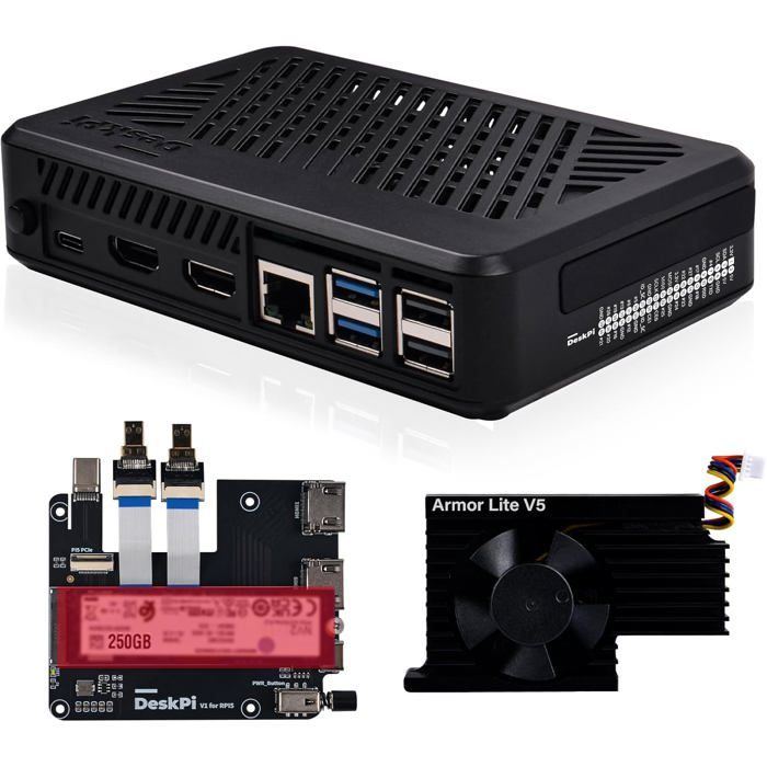Boitier Raspberry Pi 5 Boîtier pour Raspberry Pi 5 - GREENVEA - DeskPi Lite Pi5 - Bouton d ...