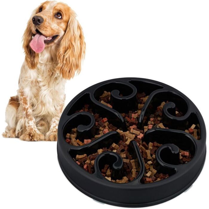 （Ø 20 cm）Noir Gamelle Anti glouton pour Chiens et Chats Hauteur 5 cm capacité jusquà 450 g gamelle antidérapante en Plastique