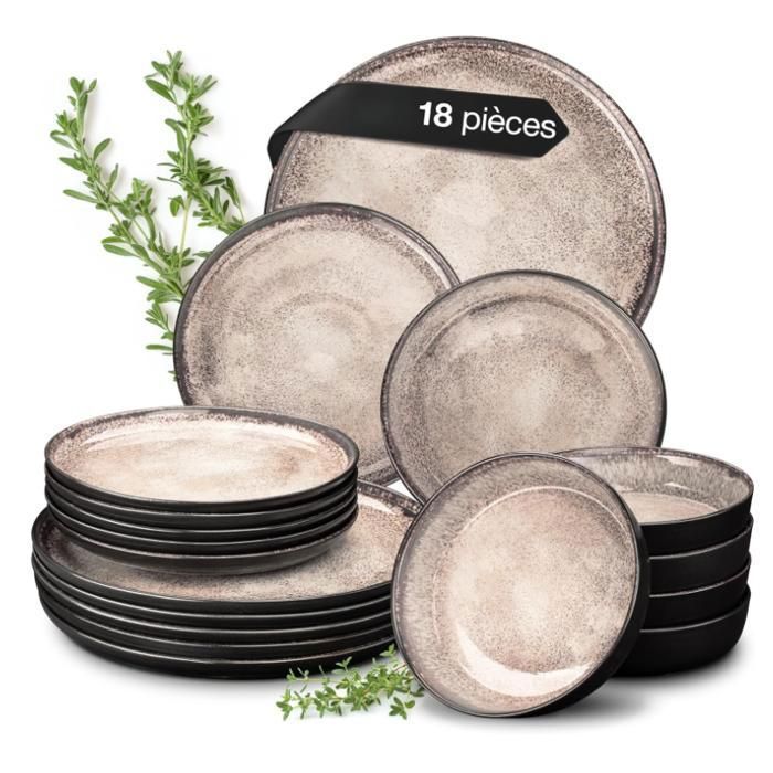 Services de table - Service de table 18 pièces - Beige - Porcelaine - Compatible lave-vaisselle