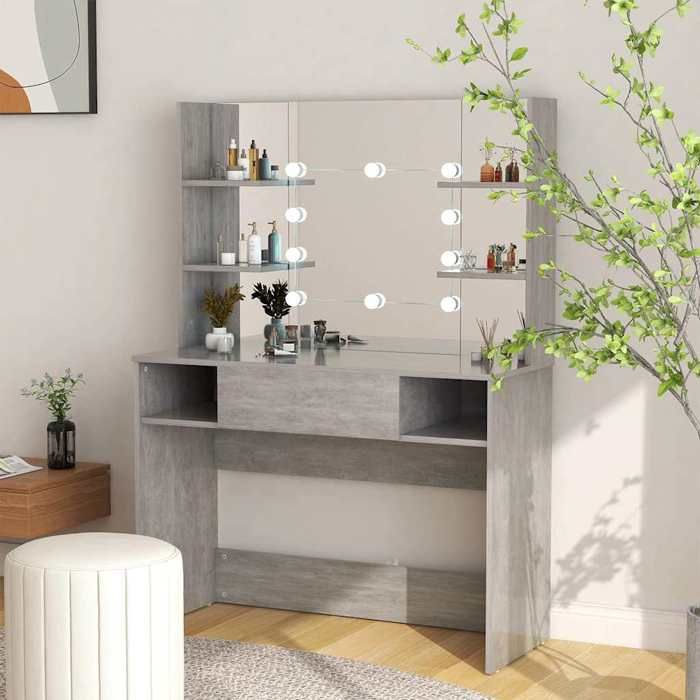 Coiffeuse éclairage LED - Table de cosmétiques élégante - 100x40x135 cm MDF Gris béton A11020
