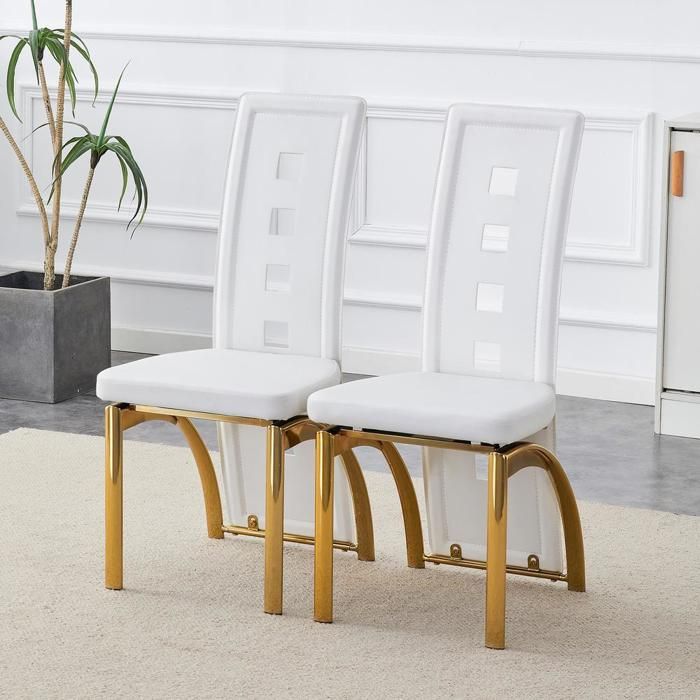 Chaise - KOMHTOM - Européennes - Dossier ajouré géométrique - PU mat rembourré - Pieds métal dorés Chaise - KOMHTOM - Européennes - Dossier ajouré géométrique - PU mat rembourré - Pieds métal dorés