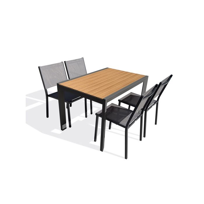 Ensemble repas de jardin 4 places en alu  (fauteuils TOLEDE) - Gris anthracite - TONGA