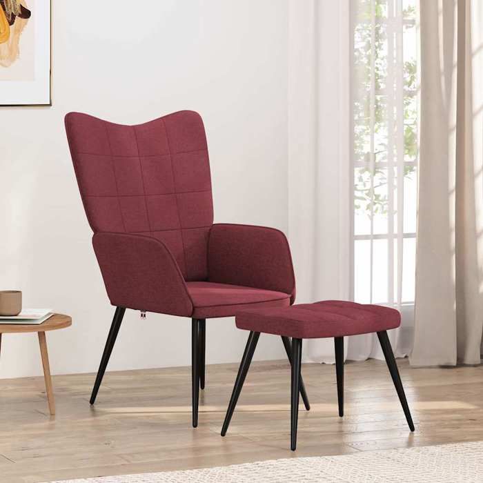 Chaise intérieure moderne vidaXL Fauteuil de relaxation avec tabouret Rouge bordeaux Tissu(1015）
