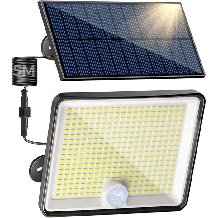 Lampe Solaire Extérieur Détecteur de Mouvement 348LED/ 3 Modes/Lumiere Solaire Jardin Étanche IP65 eclairage Solaire avec Câble