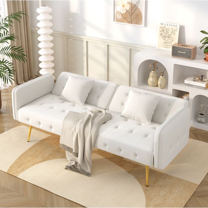 JOINERY canapé lit 2 places multifonction réglable 178 x 82 x 70 cm velours blanc ancien couchage 215 x 815 cm salon